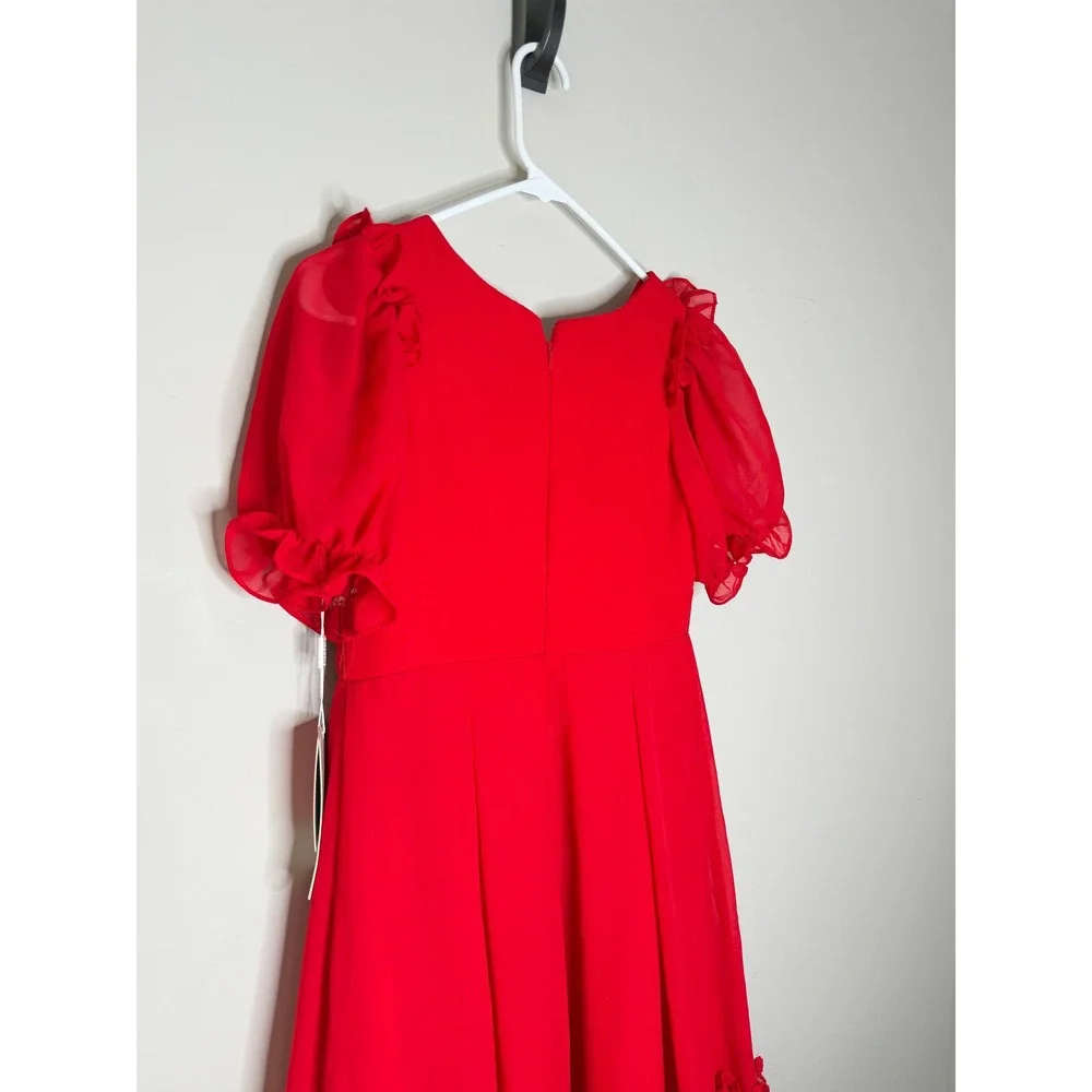 NWT JJ's House Red Chiffon Ruffle Holiday Christmas  Puff Sleeve Formal Party